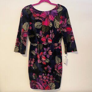Trina Turk Velvet Quarter Sleeve Short Mini Dress Multicolor Floral Size 2 NWT
